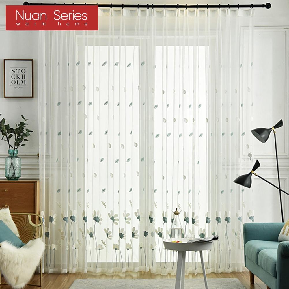 1 Stück Nuan-Serie, 10–20 % Verdunkelung, Ins-Stil, elegant und frisch, bestickt, leicht, weiß, durchsichtig, mit Haken, für Wohnzimmer, Schlafzimmer, Heimdekoration