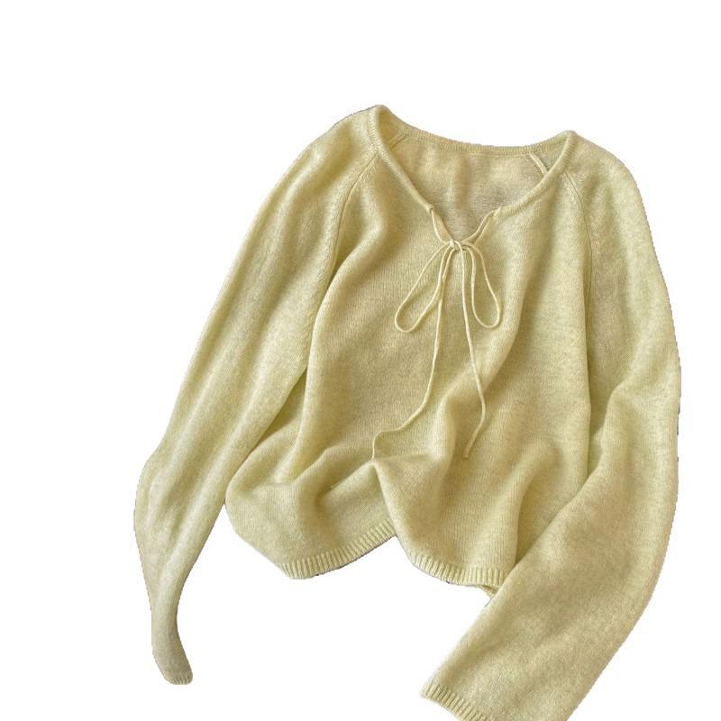 Bow Tie Crew Neck Knitted Sweater Women's New Autumn and Winter Sweater Loose and Thin Women's Crew Neck Top
