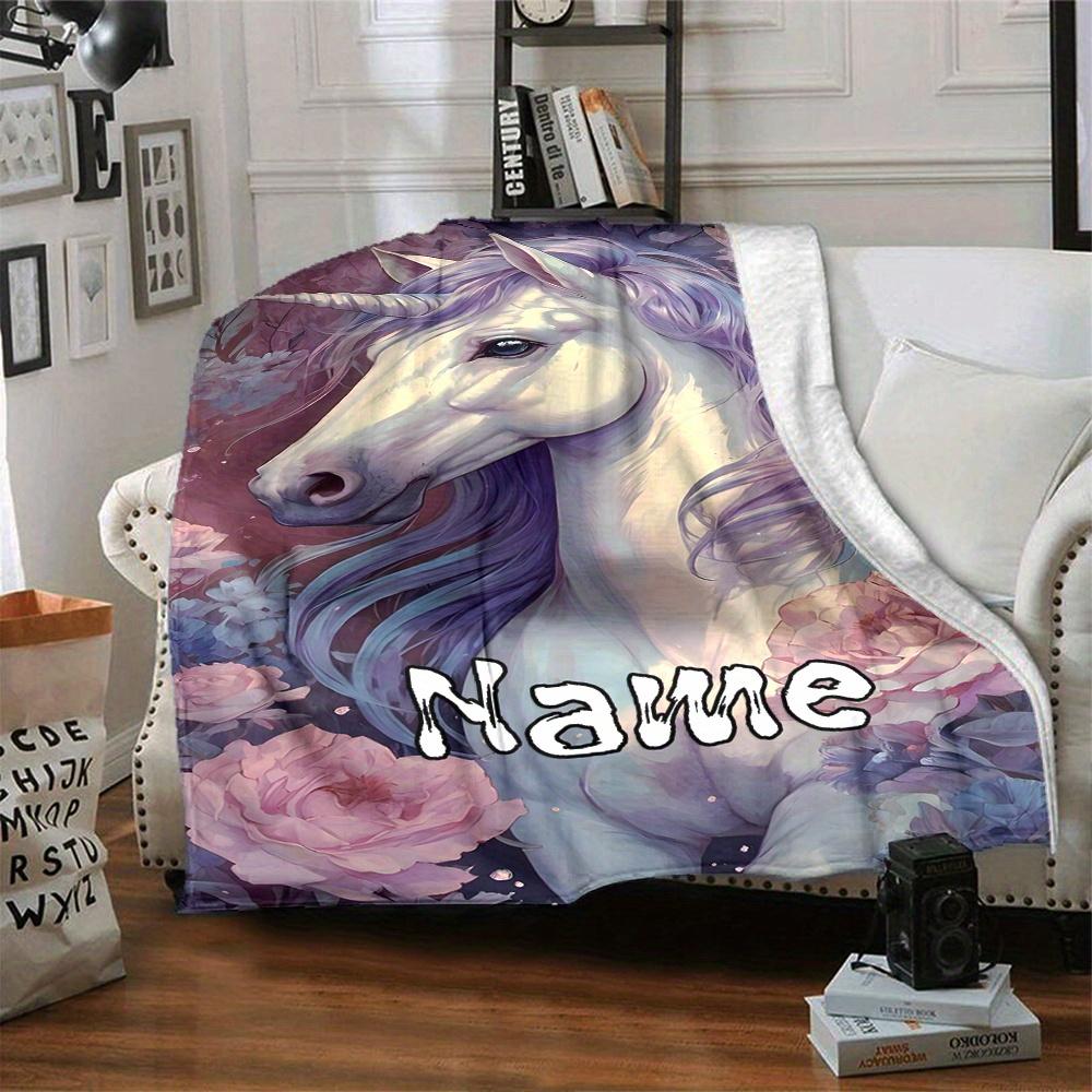 Unicorn Floral Blanket Personalized Name Soft Comfortable Stylish Blanket Car Blanket Perfect For Travel Camping Outdoor Home Suitable For All Seasons