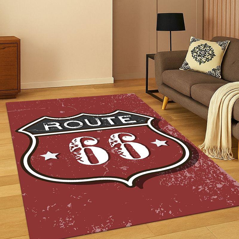 Retro Route77 America Mother Road Sign Carpet Rug for Bedroom Living Room Sofa Playroom Doormat Home Decor,Area Rug Non-slip