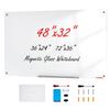 VEVOR Magnetic Glass Whiteboard, Dry Erase Board 1200 X 800 Mm, Wall-Mounted Large White Glassboard Frameless, with Marker Tray