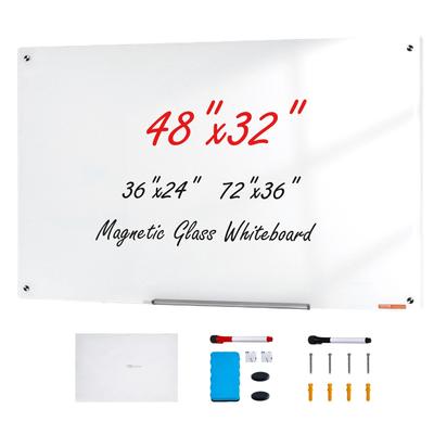 VEVOR Magnetic Glass Whiteboard, Dry Erase Board 1200 X 800 Mm, Wall-Mounted Large White Glassboard Frameless, with Marker Tray