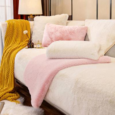 Long Plush Soft Comfortable Sofa Seat Cushion Winter Thickened Warm Sofa Mat Solid Color Anti Slip L-shaped Sofa Dust Cover Pillowcase