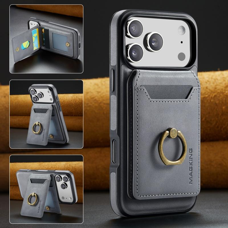 Ring Magnetic Leather Flip Wallet Card Holder Phone Case For iPhone 18 Pro Max 17 Air 17E 16E 16 Plus 15 14 13 12 Purse Cover