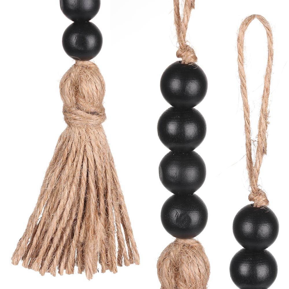 Farmhouse Rustic Black Home Decor Gift Handmade Wood Bead Garland Closet Pendant Hanging Decorations With Tassels