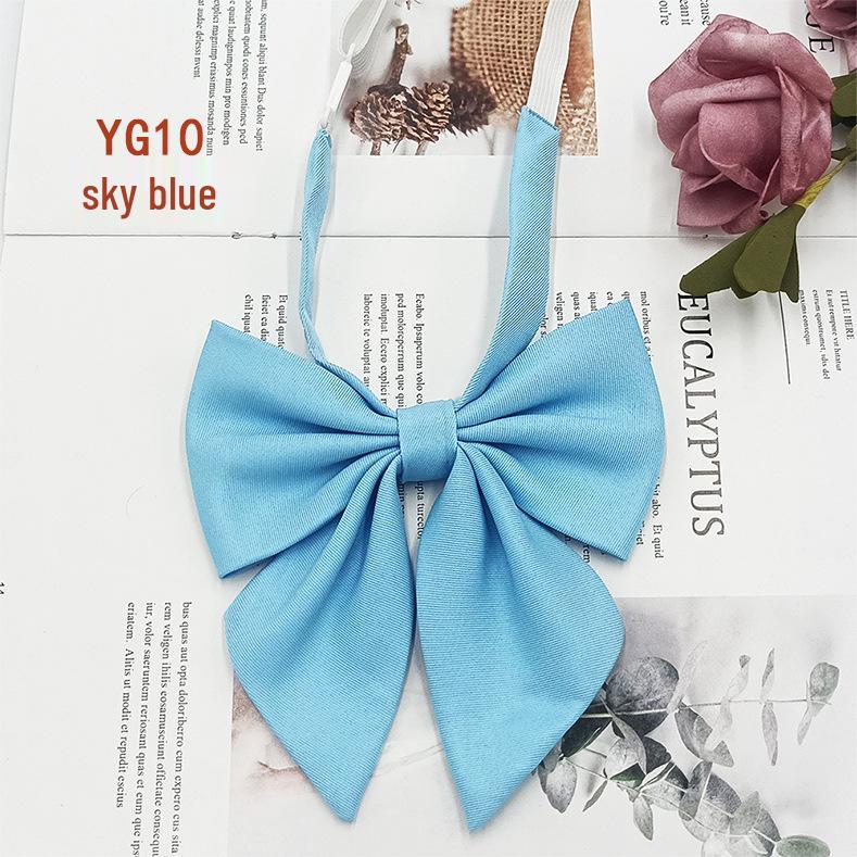 Matte Feder Fliege & Ansteckblume für Schülerinnen - Trendige marineblaue JK Fliege mit spitzem Schmetterlingsknoten