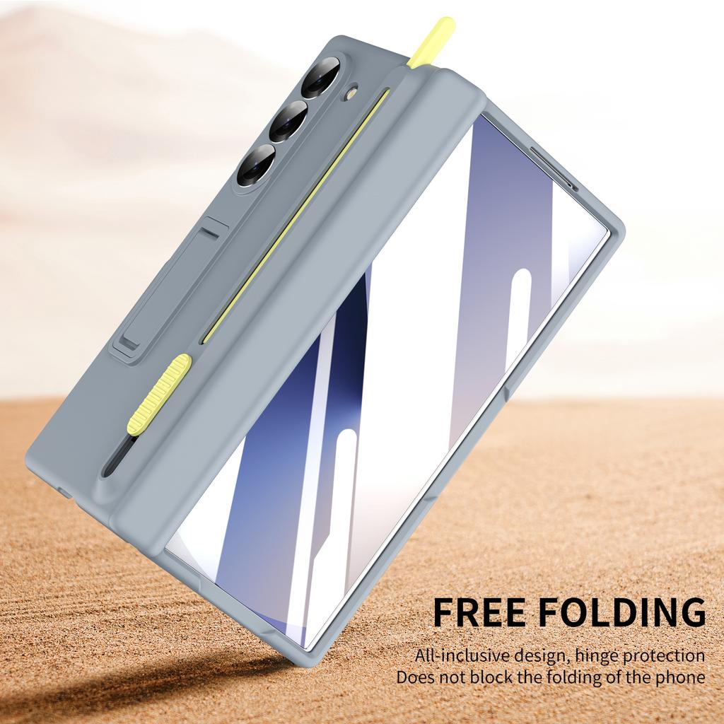 For Samsung Galaxy Z Fold 3 4 5 6 5G Case Magnetic Hinge Screen Glass Film Retractable Pen Slot Bracket Cover For Galaxy Z Fold6