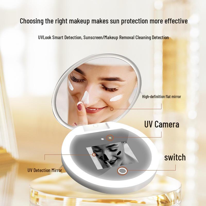 Intelligenter UV-LED-Handspiegel für Make-up - Tragbarer und faltbarer Kosmetikspiegel