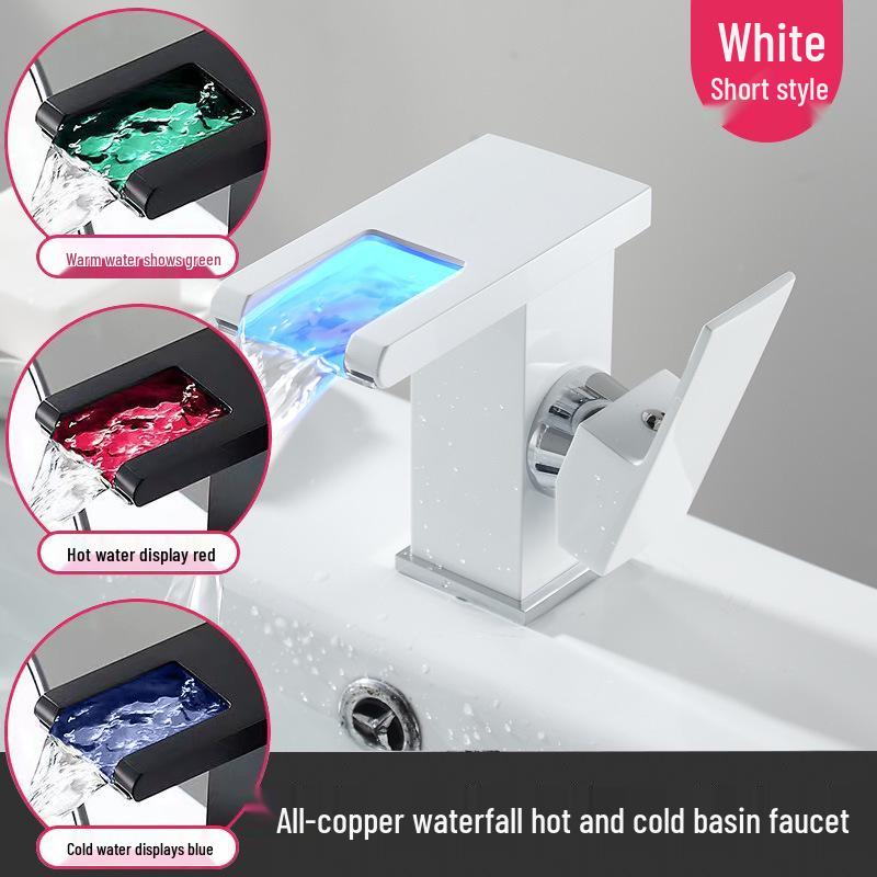 LED Waterfall Faucet for Bathroom Sink - Hot & Cold Water Basin Tap