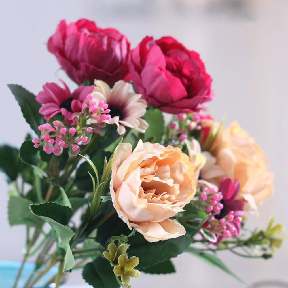 Peony Flowers Silk Artificial Bouquet Babybreaths Accessories Fake Daisy Flowers Wedding Home Decor Room Decoration Party