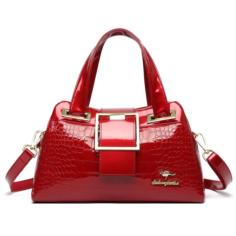 Women’s Crocodile Texture Top Handle Bag with Gold Buckle Casual Chic Shoulder Handbag for Daily Office Use