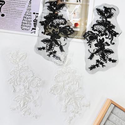 Black And White Three-Dimensional Bead Sequin Embroidery Applique Cloth Sticker Wedding Dress Dance Dress Decorative Accessories Diy Accessories