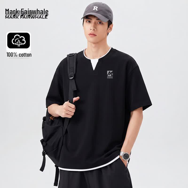 Mark Fairwhale Men s Fake Two-Piece V-Neck T-Shirt L