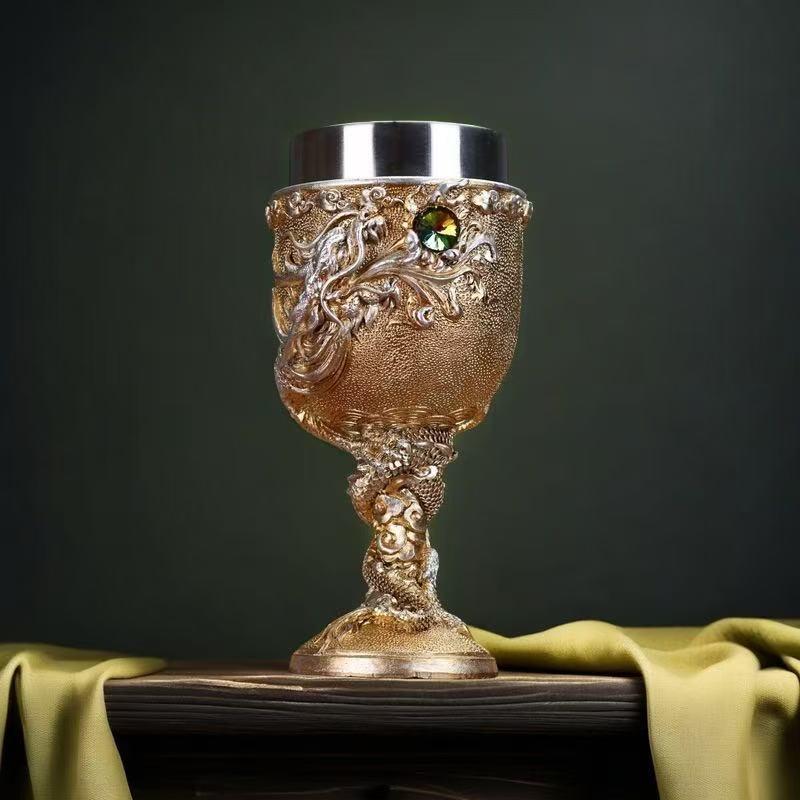 Oriental Dragon Grail: Retro Gold Wine Glass Ornament Gift