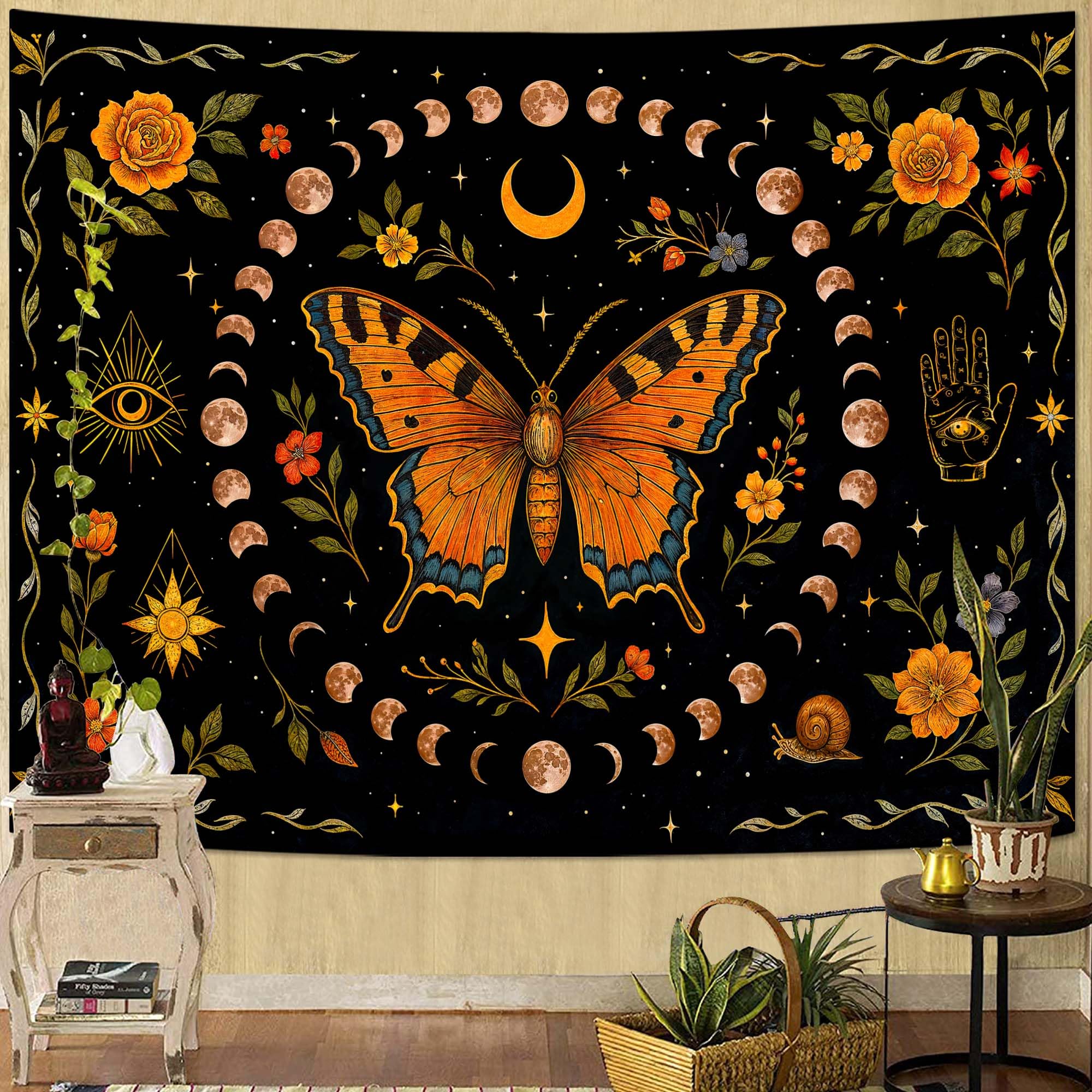 Hippie Frog Banjo Tapestry, Moon Night Forest Animal Wall Hanging, Retro Psychedelic Tapestry For Home Bedroom Dorm Decor 70x100CM
