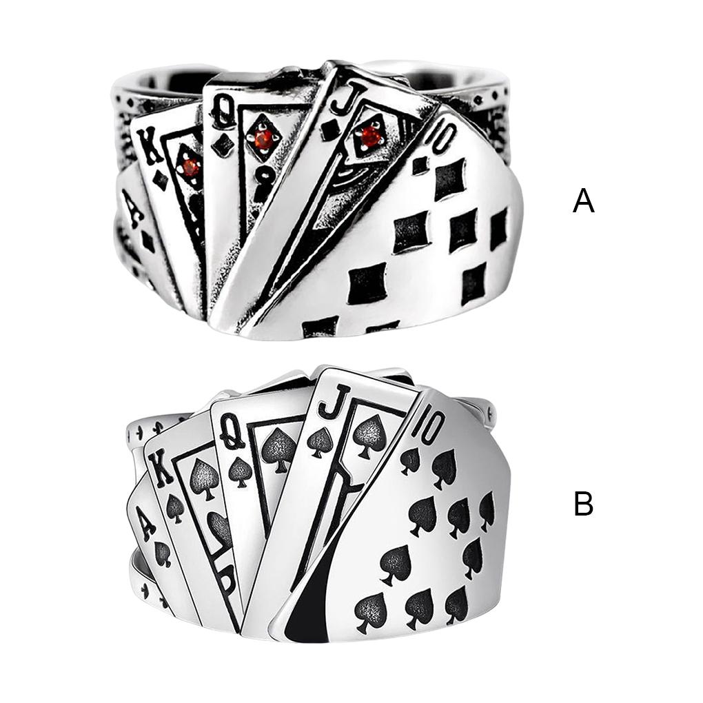 Playing Card Rings Exquisite Hand Adornment Jewelry Decors Unisex Alloy Adjustable Open Fingers Ring Birthday Gift