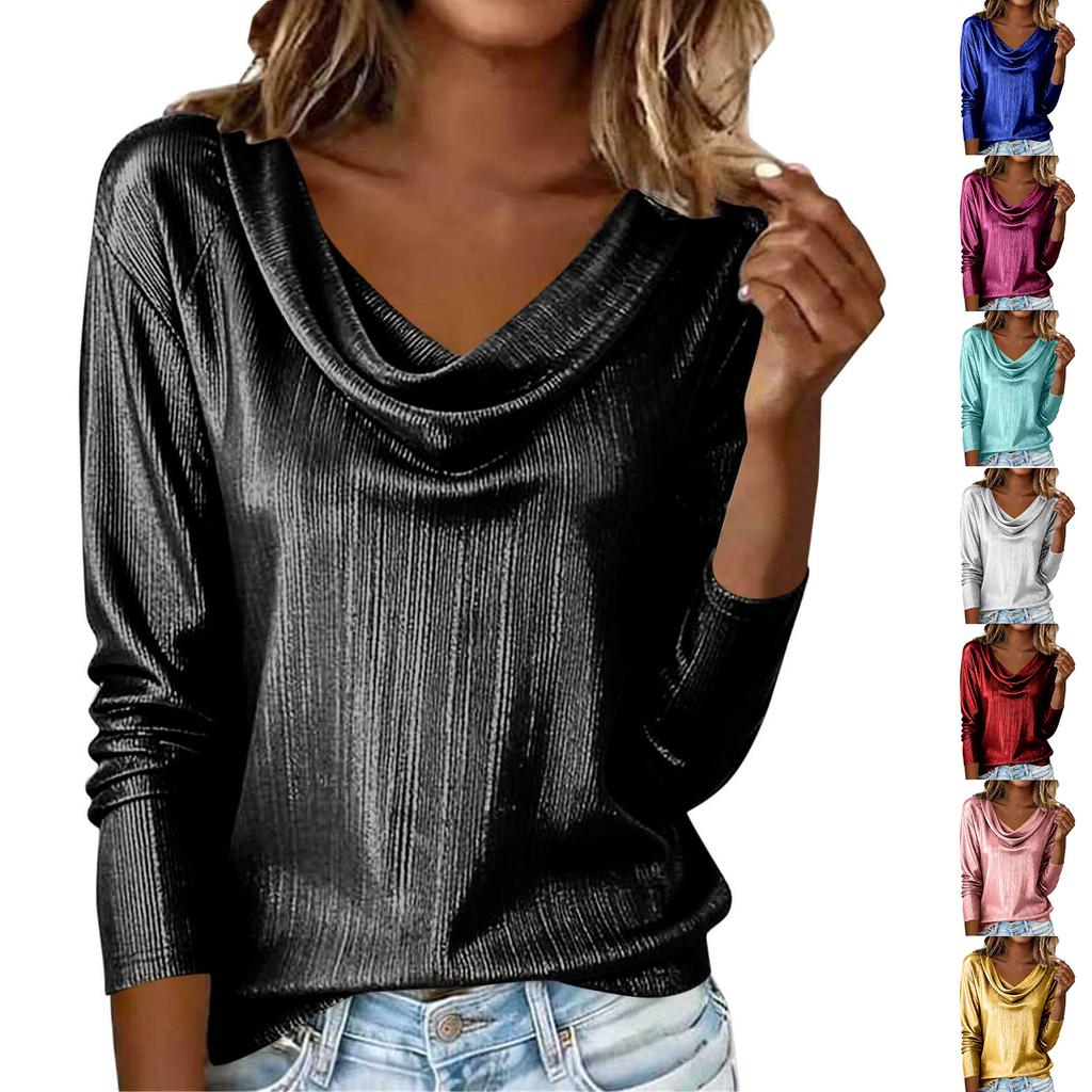 Womens Spring Tops Long Sleeve Cowl Neck Blouse for Summer Shirts for Women Casual Style Womens Summer Shirts