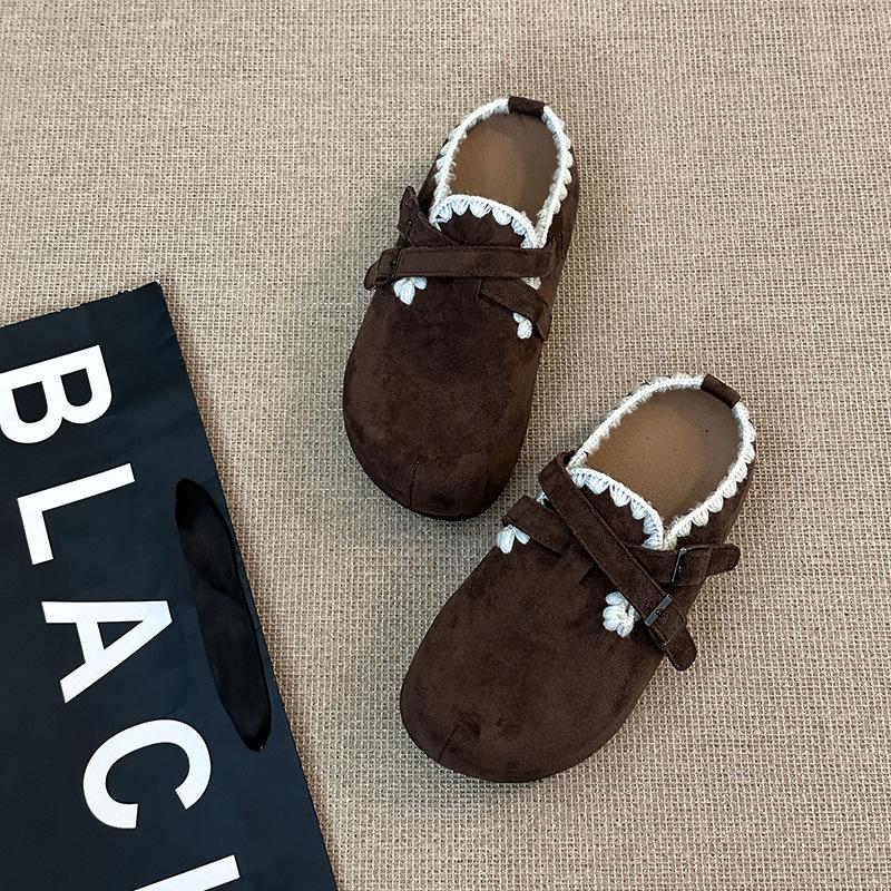 2025 Retro Versatile Fashion Niche Baotou Half Slippers Women's Autumn and Winter Design Belt Buckle Casual Slippers