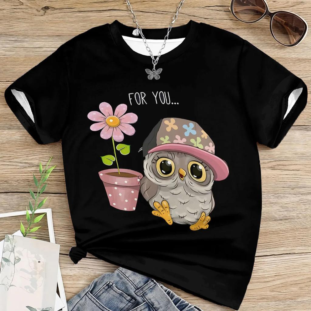 Kids Cartoon Owl Clothes for Girls Child 3D Printed T-shirts for Children 10 Year Old Girl Clothes T-Shirts