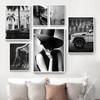 Mode Lyxbil Sexiga Kvinnor Moderna Svartvita Dekorativa Målningar Canvas Väggkonst Bilder Foton Vardagsrum Heminredning
