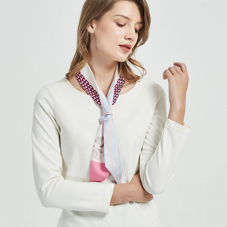 Lenço Skinny 100% Seda de Amora 6*125cm para Mulheres, Lenço Longo de Fita em Sarja de Seda, Lenço Fino para Pescoço e Laço de Cabelo, Cinto Versátil de Primavera Verão e Charme para Bolsa
