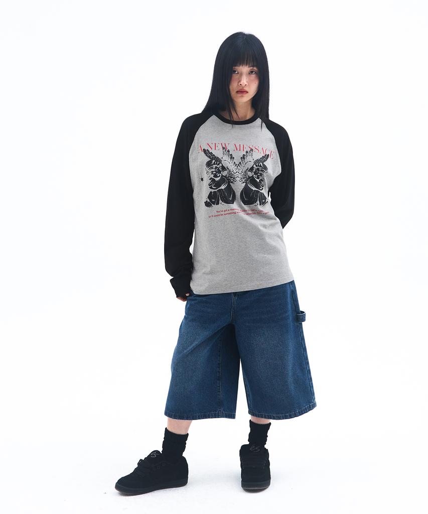 AMES-WORLDWIDE Angel Raglan Longsleeve Tee Gray