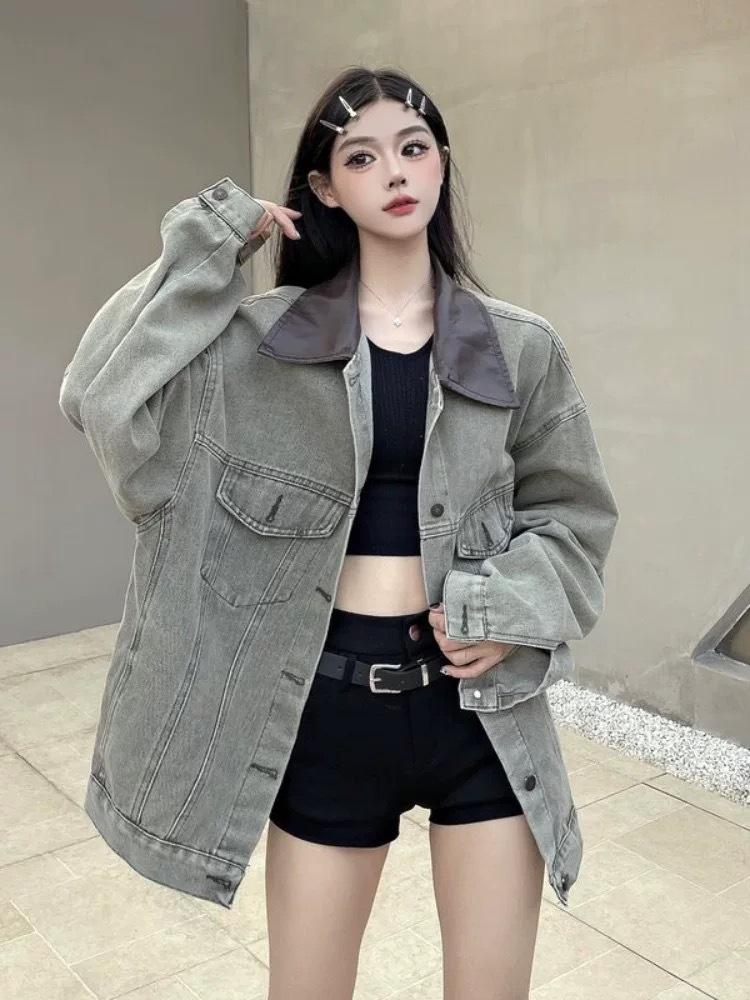 Damen Herbst 2025 Retro Jeansjacke - High-End Polokragen, Lockerer BF-Stil, Langärmlig