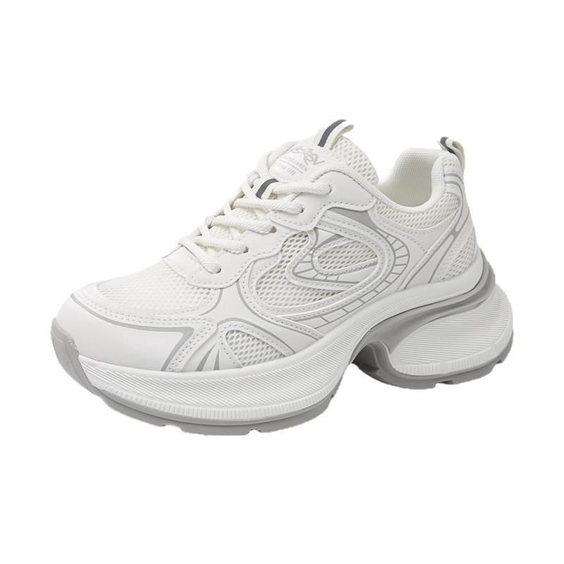 Mesh breathable casual dad shoes women's summer 2025 new fashionable versatile thick-soled small light white