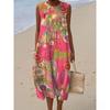 European and American New Summer Flower Ocean Printing European Size Round Neck Sleeveless Long Dress Creative Loose Dress