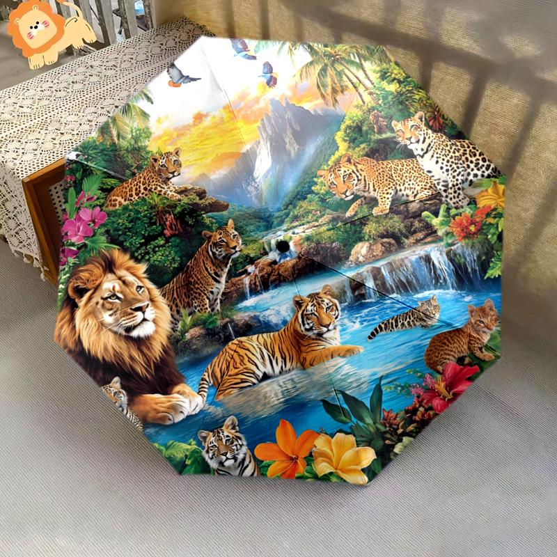 1 PC Automatic Folding Umbrella - Tiger Jungle Wildlife Pattern, Portable & Foldable Design with 8 Ribs, Christmas Birthday Gifts
