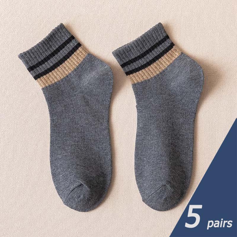 LKWDer Brand 5 Pairs Autumn Winter Men Thermal Socks Solid Color Stripe Fashion Casual Cotton Sweat Absorption Thick Comfortable