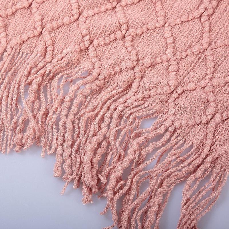 Oversized Tassel Knitted Throw Blankets Chunky Vintage Luxury Nordic Gift Blankets Bedspread Travel Cover Manta Para Sofá Green