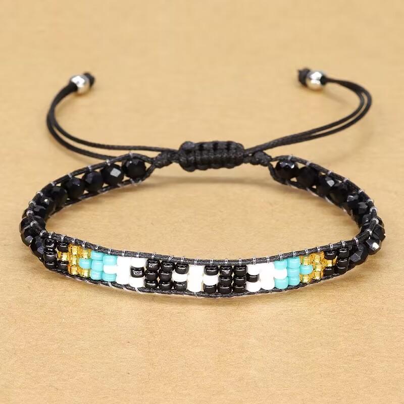 Handmade Woven Bracelets Boho Multicolored faceted Glass Beads Woven Bracelet Women Men Boho Handmade Chic Jewelry