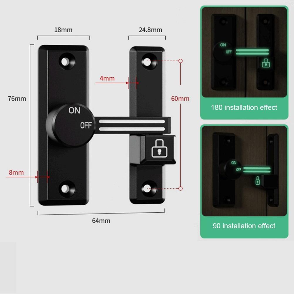 Door Latch Luminous Sliding Door Lock 90 Degree Barn Bolt Zinc Alloy Gate Latch Lock Window Cabinet Hook Lock Buckle Hardware