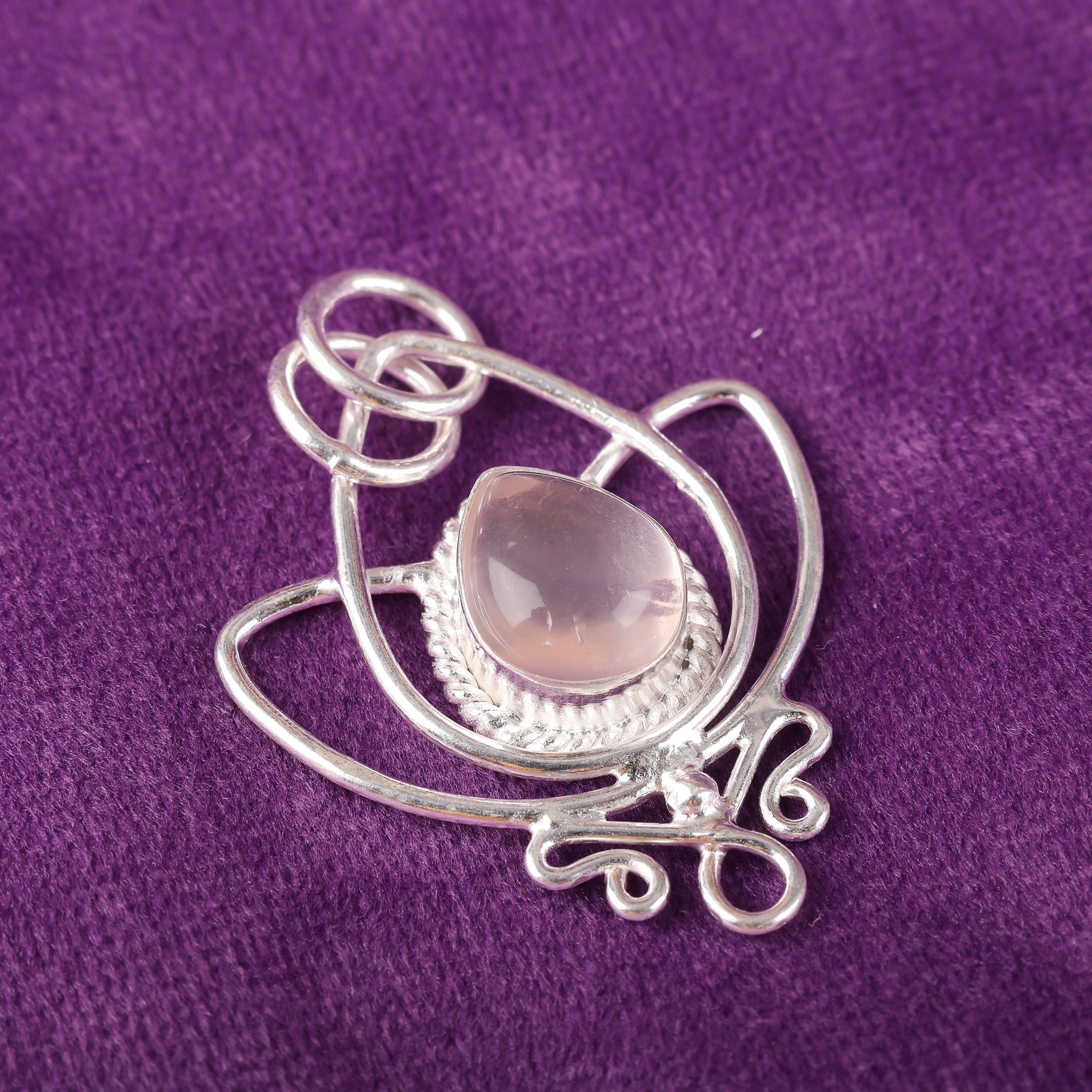 

Подвеска из розового кварца ручной работы, 925 проба, стерлинговое серебро, драгоценный камень, духовная подвеска, подарок для мамы 1.44 Inches розовый