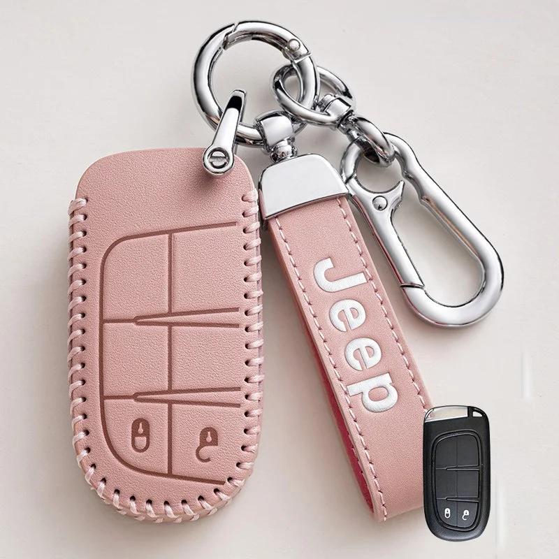 Dla Jeep Wysokiej jakości Skórzane Etui na Kluczyk Samochodowy Fob dla Jeep Renegade Compass Grand Cherokee dla Chrysler 300C Wrangler Akce