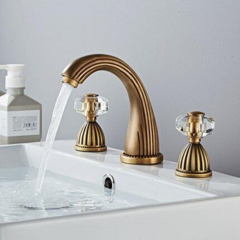 Bathroom Basin Faucet Black Sink Tap Brass Gold Faucet Bathroom Sink Faucet 3 Hole Crystal Handle Hot And Cold Water Tap