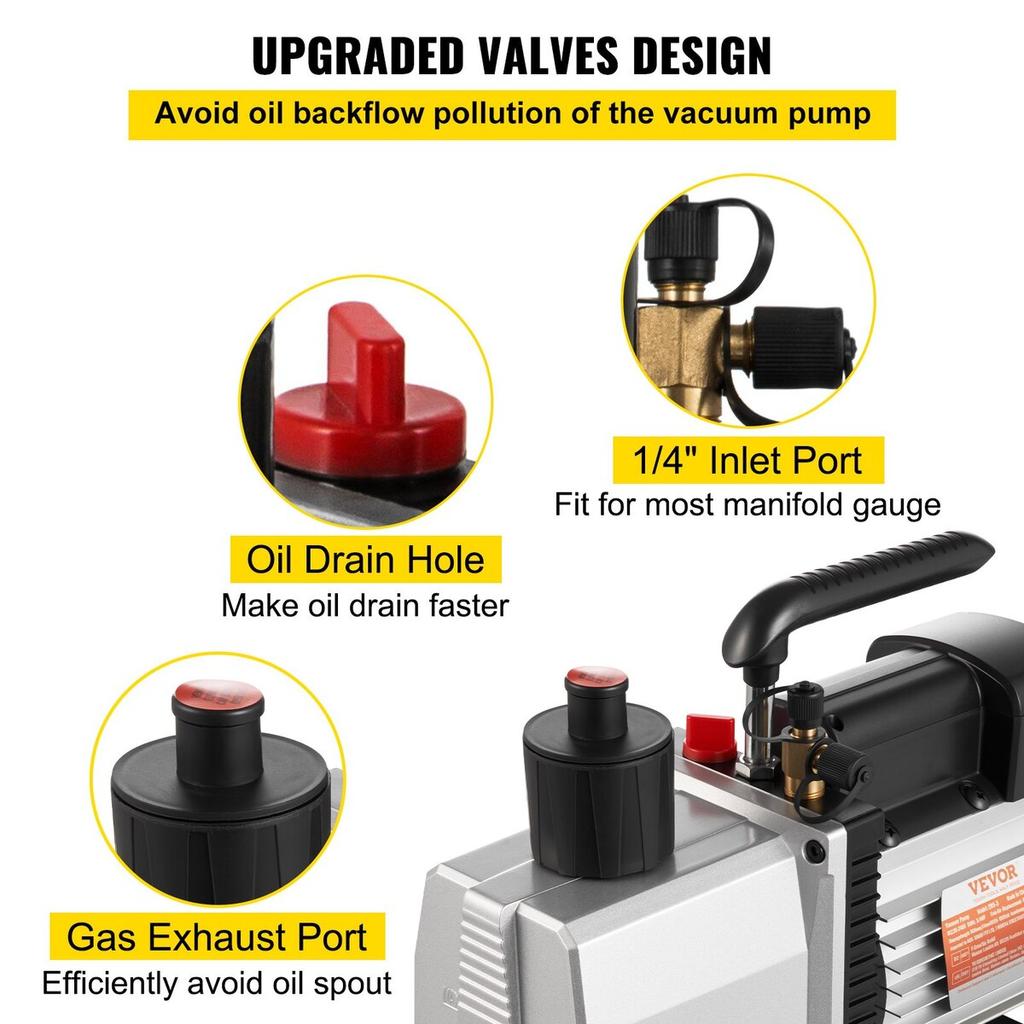 8CFM Two-Stage Rotary Vane Professional Vacuum Pump 15Micron 3/4HP