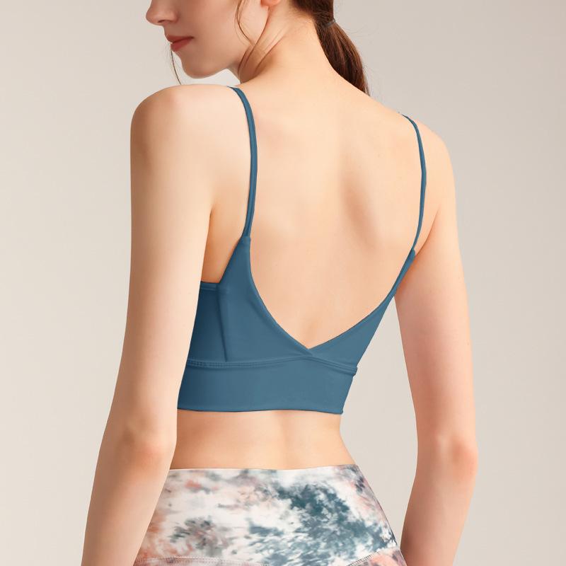 

Женский весенне-летний однотонный спортивный бюстгальтер с открытой спиной и бретельками Push Up для фитнеса и йоги с перекрестной спиной M темно-синий