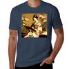 Japanese Geisha In Kimono Vintage Poster Wall Art With Floral Design Tshirt Simple Solid Color Crew Neck Tee