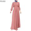 ZANZEA Muslim Women Casual Round Neck Long Sleeve Loose Long Dress