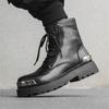 Men's Fashion Leather Boots Luxury Designer Style Office Party Outdoor Autumn and Winter Thick Soled Shoes Black Versatile