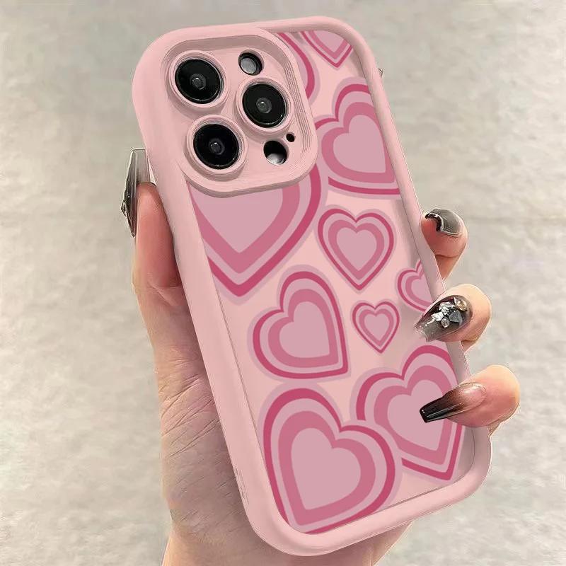 Pink Heart-Shaped Soft Silicone Phone Case for IPhone 17 16 15 14 13 12 11 Pro Max 16e X XR 7 8 Plus Shockproof Back Cover