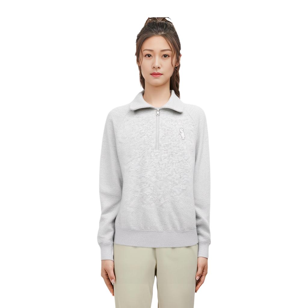 MLB Comfortable Stylish Beautiful Lightweight Half-Zip Polo Sweatshirt Women Sweatshirts Light-Gray 3FMTB0341-44MGS