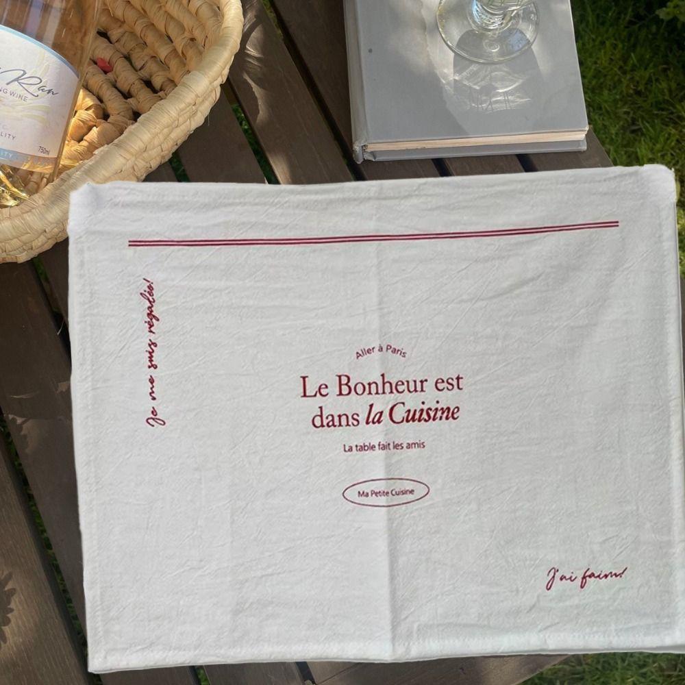 2PCS with English Red Word Printed Meal Mat Pure Cotton Cover Cloth Creative Table Napkins  Home