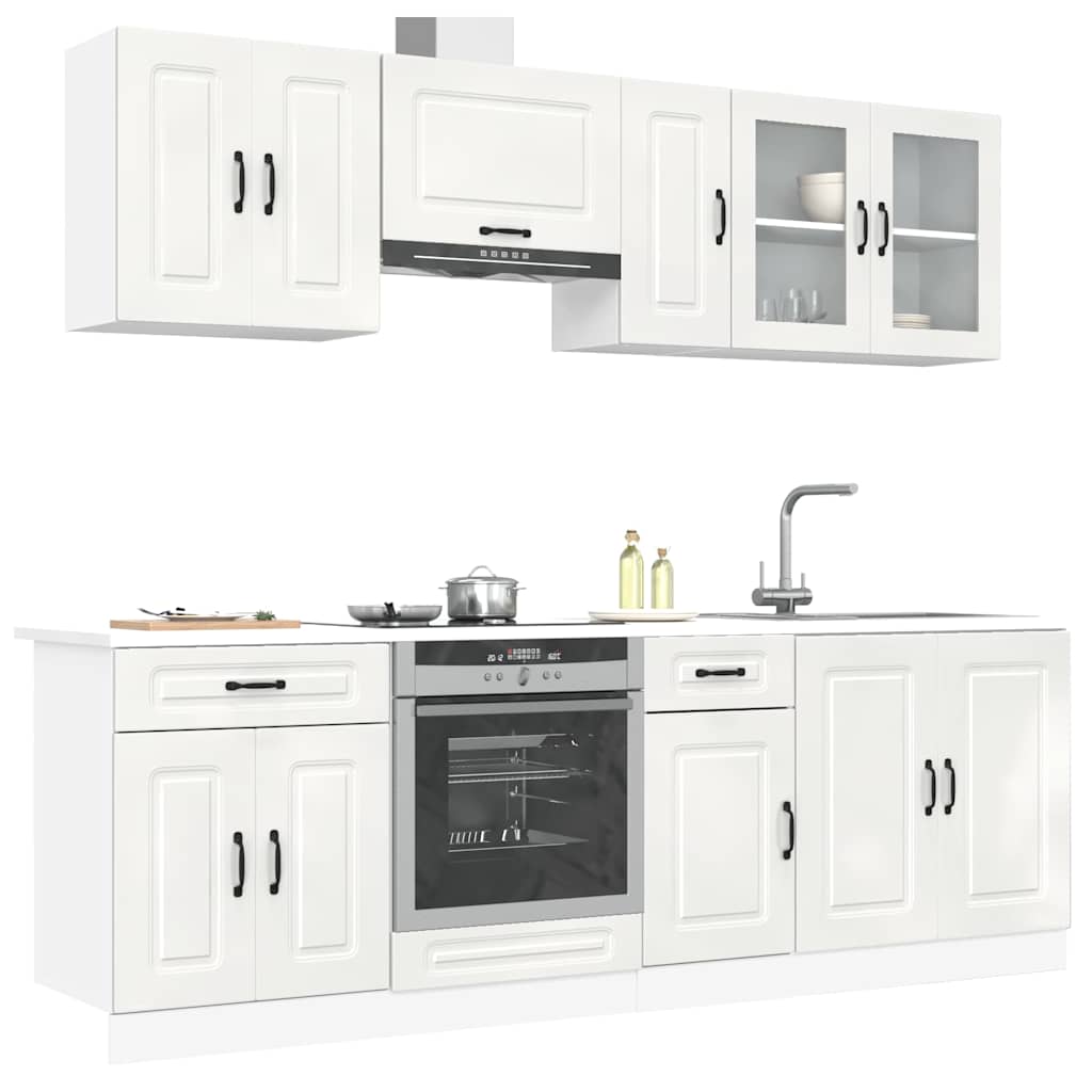 8-teiliges Küchenschrank-Set, Weiß, Hochglanz