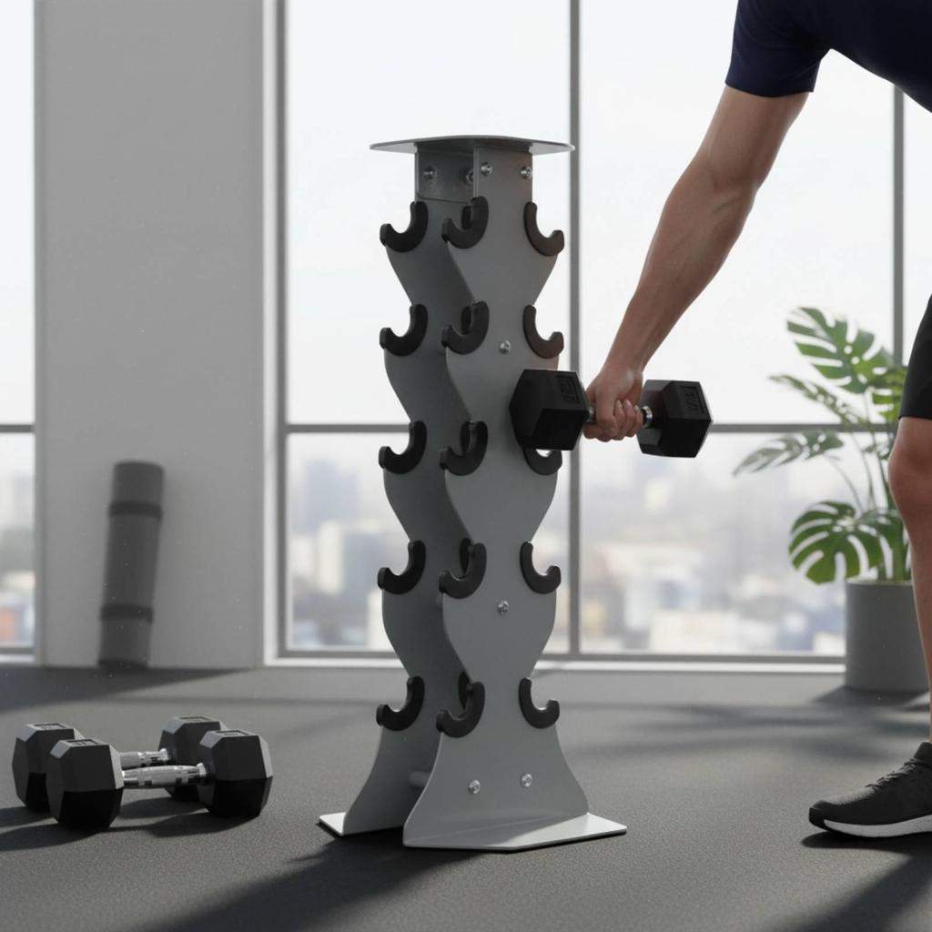 5 Pair Dumbbell Rack Gray Upright Curved Holders for Home Gym
