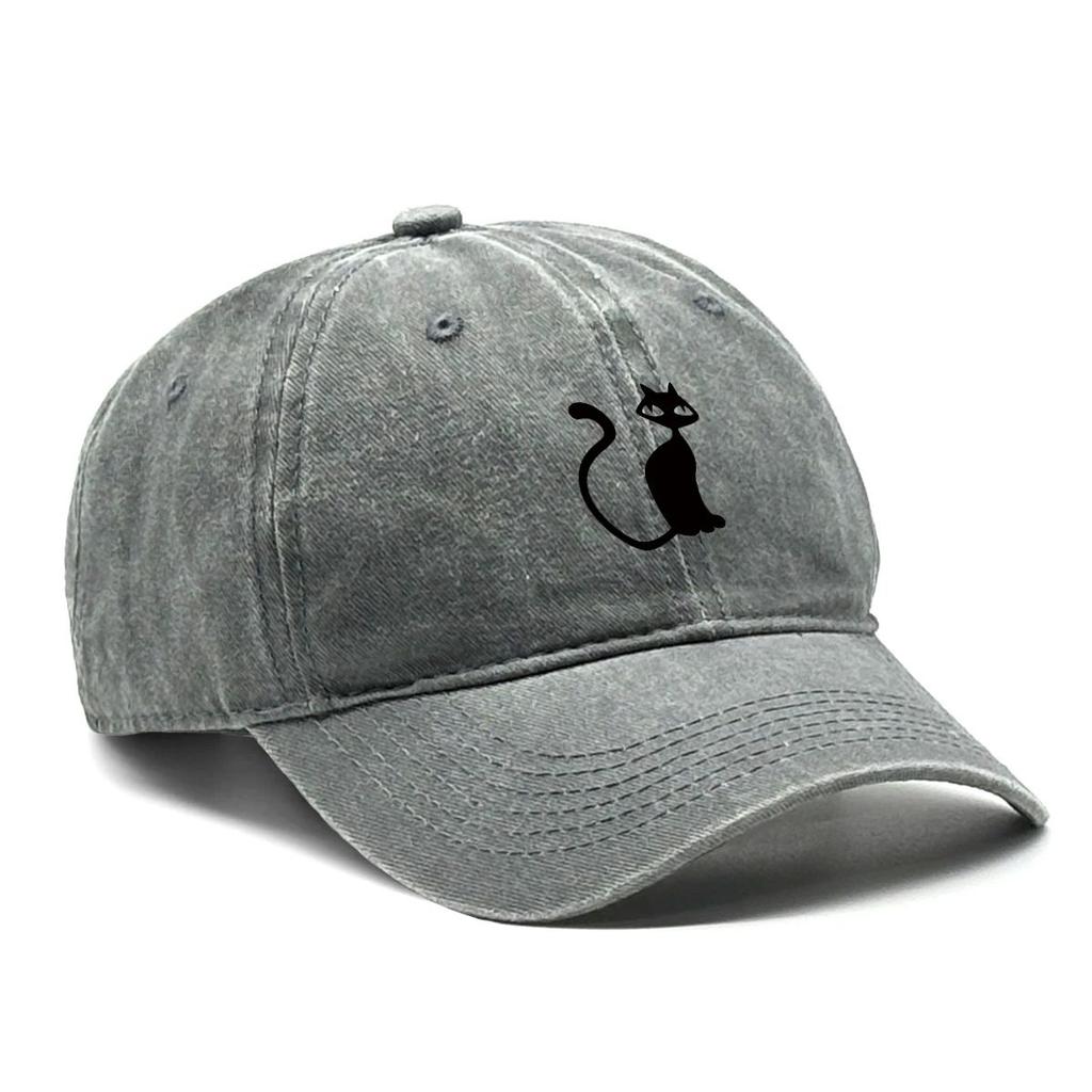 Casual Snapback Cap Cute Black Cat Hat  Unisex Women Adjustable Buckle Distressed Outdoor Sun Protection Picnic Fishing Cycling Hat