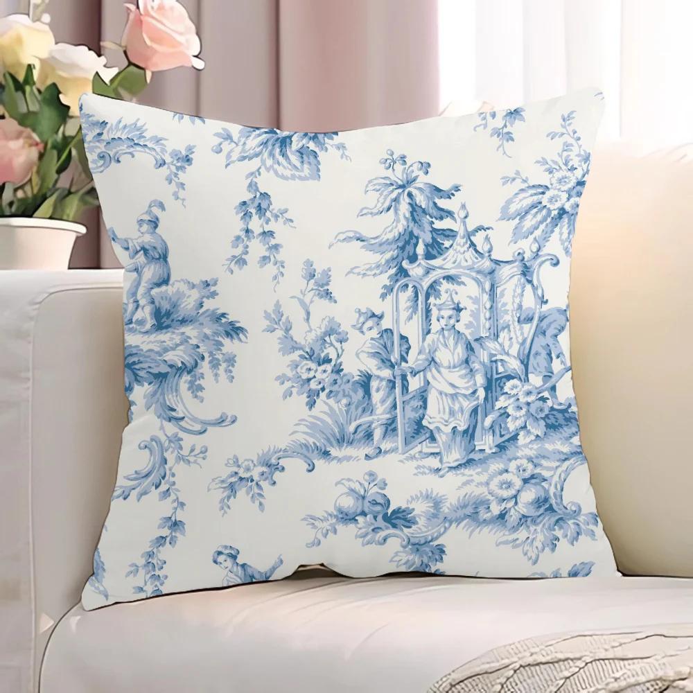 Toile De Jouy Case for Pillow Cover Pillowcase 45*45 Cushions Decorative Pillowcases 40x40 Short Plush Lounge Chairs Cushion