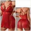 Women’s Sexy Lingerie Deep V Lace Backless Camisole Nightdress with Thong Set